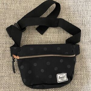 Herschel Settlement Hip Pack- 2L Black Polka Dot with Rose Gold Zipper